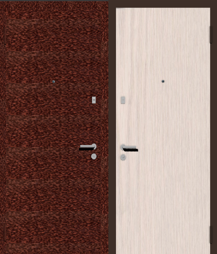 Дверь металлическая входная с отделкой порошковое напыление медный антик и ламинат беленый дуб
