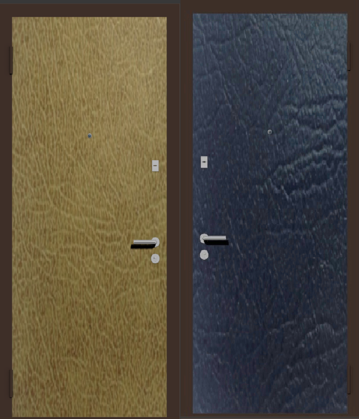 Дешевая входная металлическая дверь с отделкой винилискожа изнутри: черная, снаружи: бежевая